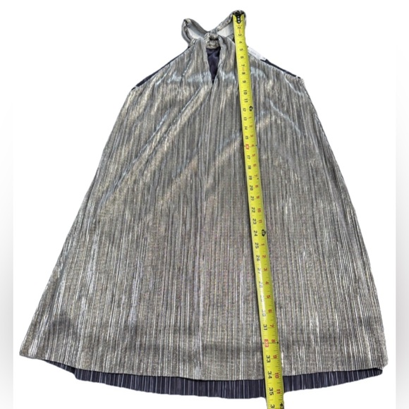 LUSH Metallic Silver Pleated Halter Mini Dress Size Small S Style DR94409 - Picture 6 of 8
